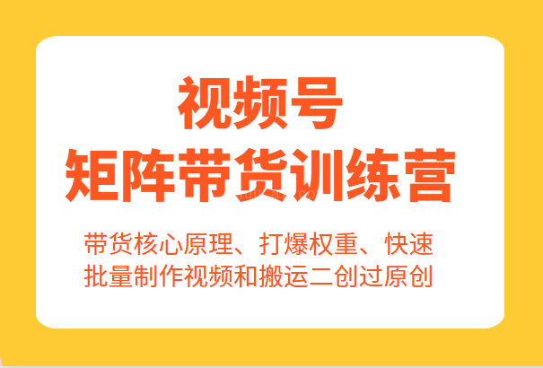 视频号矩阵带货训练营，带货核心原理、打爆权重、快速批量制作视频和搬运二创过原创-续财库