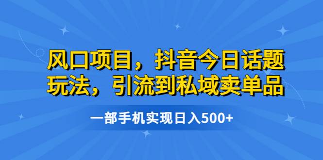 风口项目，抖音今日话题玩法，引流到私域卖单品，一部手机实现日入500+-续财库