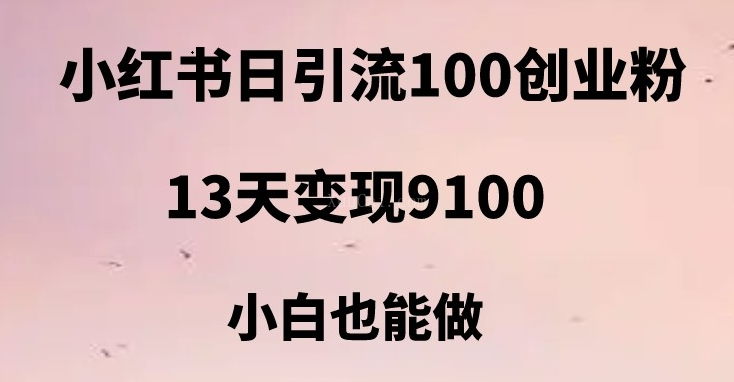 小红书日引流100+创业粉，13天变现9100，创业首选引流平台-续财库