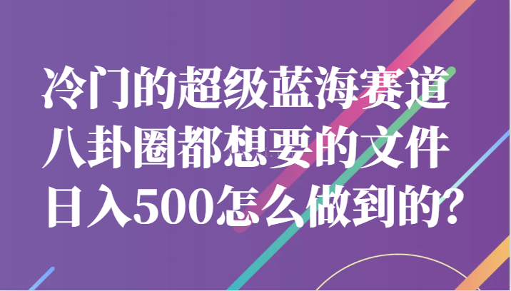 冷门的超级蓝海赛道，八卦圈都想要的文件，一天轻松日入500怎么做到的？-续财库