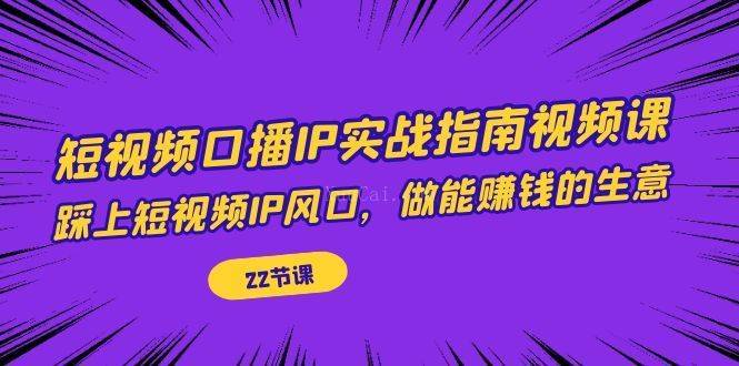 短视频口播IP实战指南视频课，踩上短视频IP风口，做能赚钱的生意（22节课）-续财库