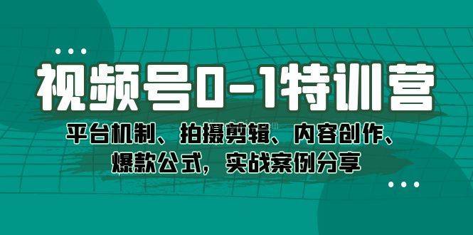 视频号0-1特训营：平台机制、拍摄剪辑、内容创作、爆款公式，实战案例分享-续财库