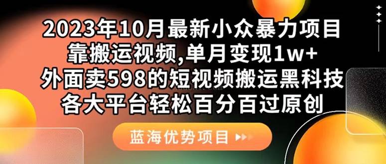 外面卖598的10月最新短视频搬运黑科技，各大平台百分百过原创 靠搬运月入1w-续财库