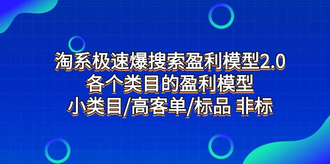 淘系极速爆搜索盈利模型2.0，各个类目的盈利模型，小类目/高客单/标品 非标-续财库