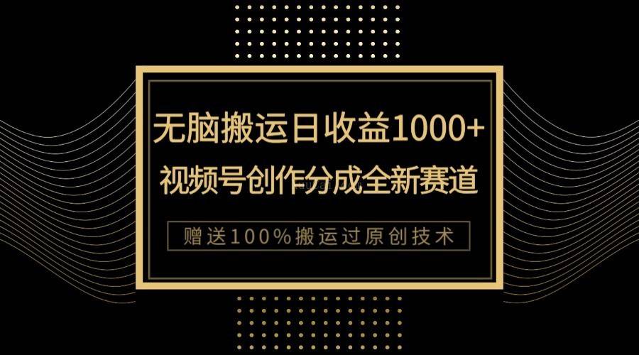 单日收益1000+，新类目新赛道，视频号创作分成无脑搬运100%上热门-续财库