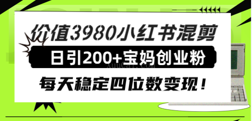 价值3980小红书混剪日引200+宝妈创业粉，每天稳定四位数变现！-续财库