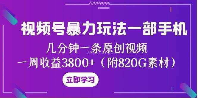 视频号暴力玩法一部手机 几分钟一条原创视频 一周收益3800+（附820G素材）-续财库