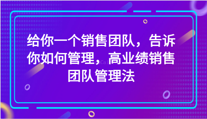 给你一个销售团队，告诉你如何管理，高业绩销售团队管理法（89节课）-续财库