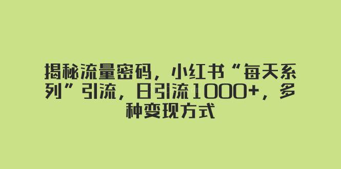 揭秘流量密码，小红书“每天系列”引流，日引流1000+，多种变现方式-续财库