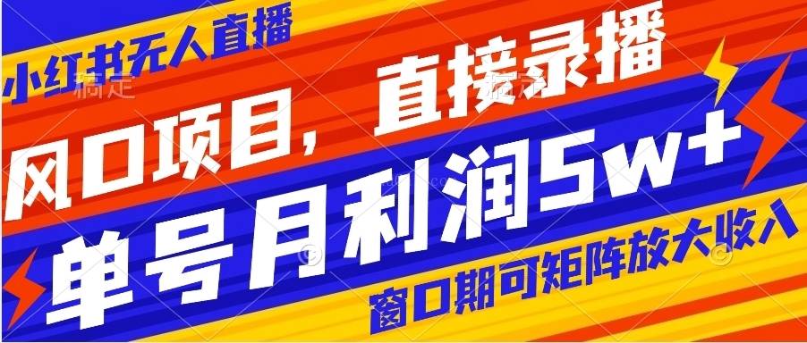 风口项目，小红书无人直播带货，直接录播，可矩阵，月入5w+-续财库