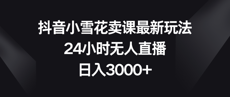 抖音小雪花卖课最新玩法，24小时无人直播，日入3000+-续财库