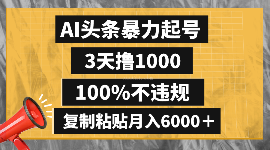 AI头条暴力起号，3天撸1000,100%不违规，复制粘贴月入6000＋-续财库