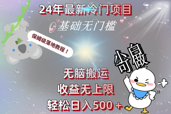 24年最新冷门项目，无脑搬运，收益无上限，轻松日入500＋，保姆级落地教程-续财库