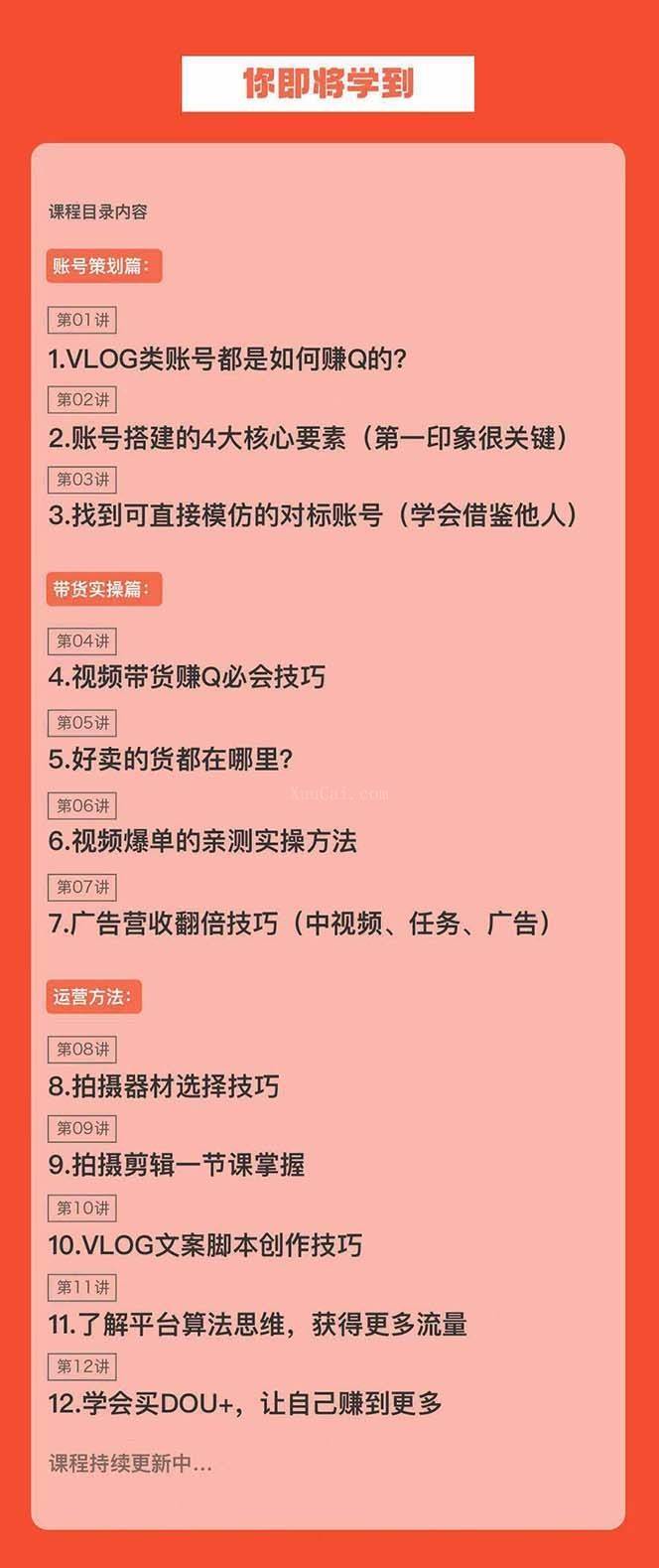 图片[2]-新手VLOG短视频特训营：学会带货、好物、直播、中视频、赚Q方法（16节课）-续财库