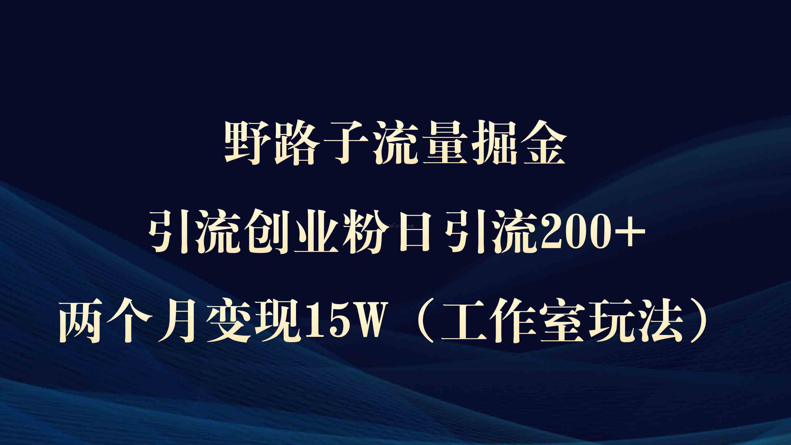 野路子流量掘金，引流创业粉日引流200+，两个月变现15W（工作室玩法）-续财库