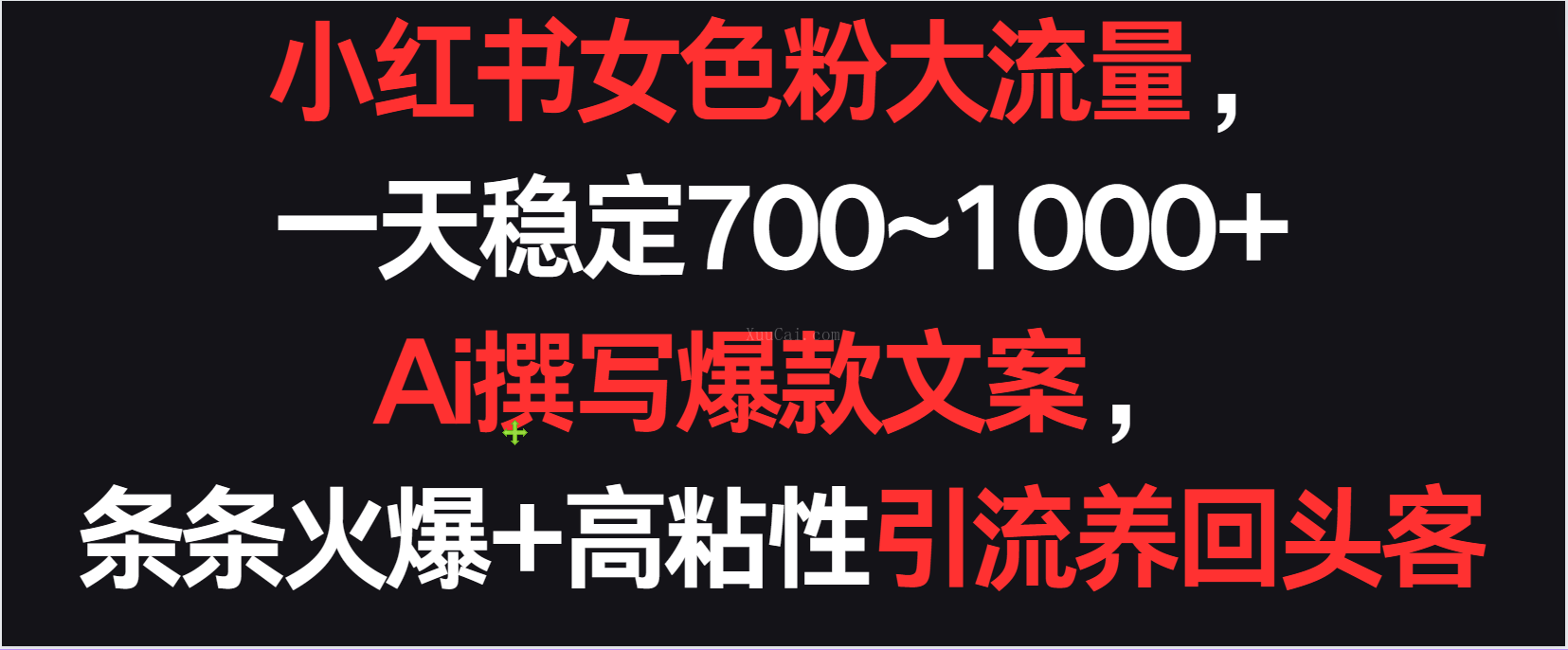 小红书女色粉流量，一天稳定700~1000+ Ai撰写爆款文案条条火爆，高粘性引流养回头客-续财库