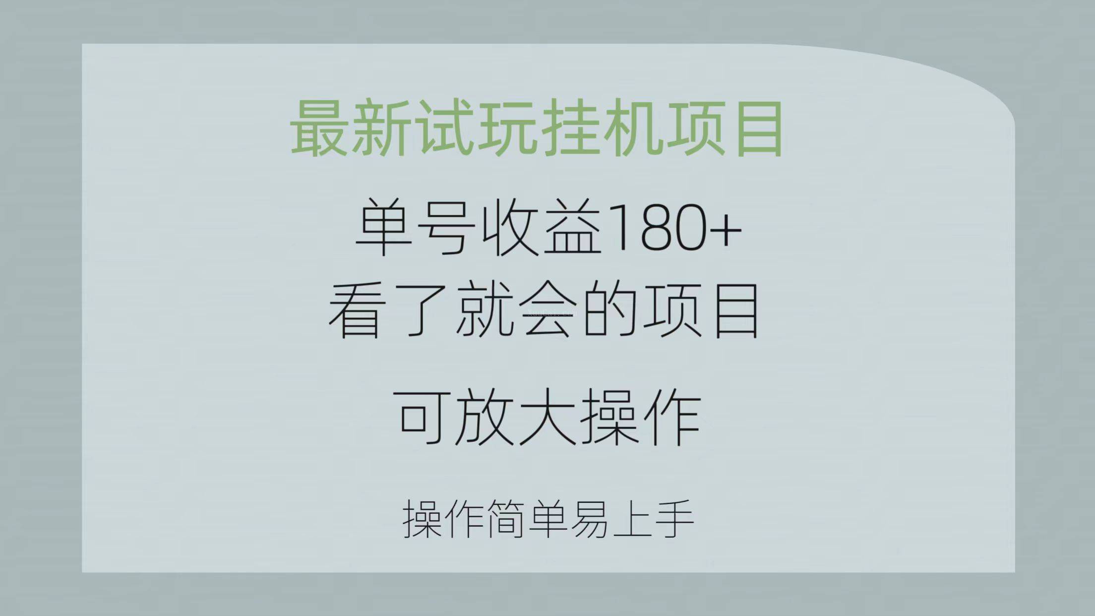最新试玩挂机项目 单号收益180+看了就会的项目，可放大操作 操作简单